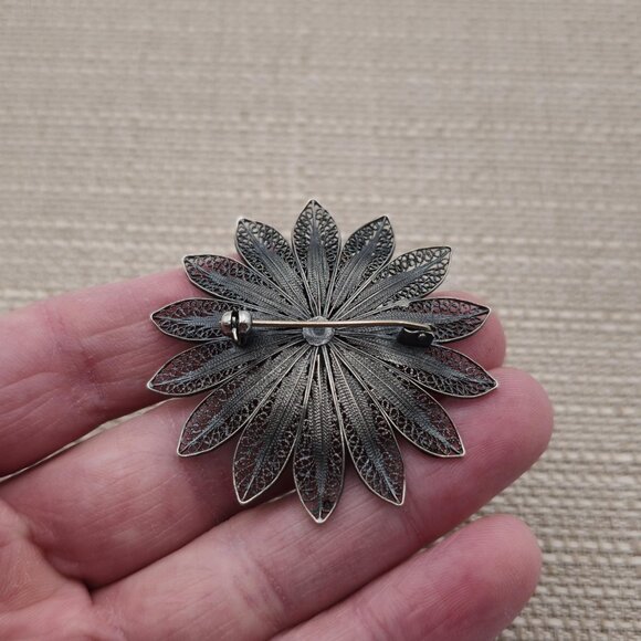 Sterling Silver Rustic Large Flower Nature Pin Brooch B373 - Picture 3 of 6